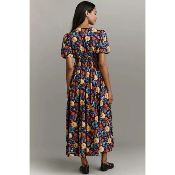 NEW NWT Anthropologie The Katerina Button-Front Dress Navy Floral Maxi Size XL - Picture 3 of 9